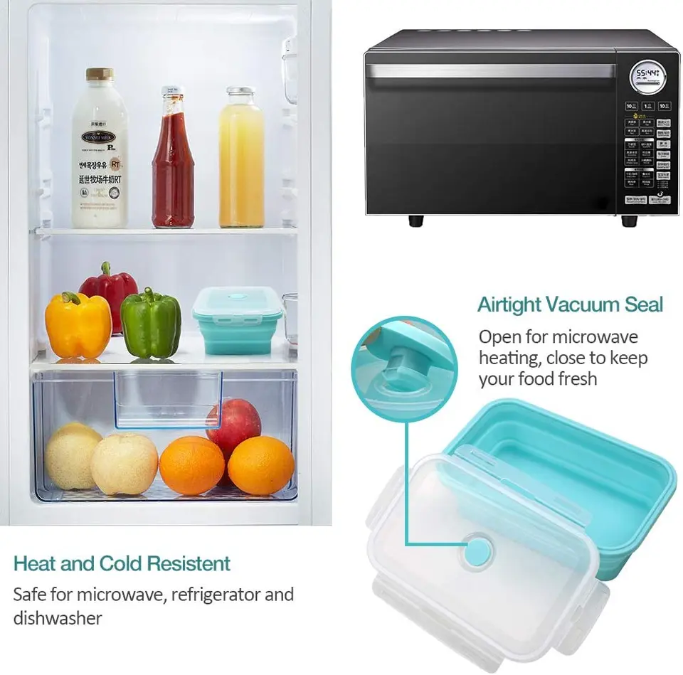 Recipientes De Silicona Para Almacenamiento De Alimentos – Cuencos Plegables Seguros Para Congelador Para Organización De Espacios Pequeños, Congelador, Horno Y Microondas, Recipientes De