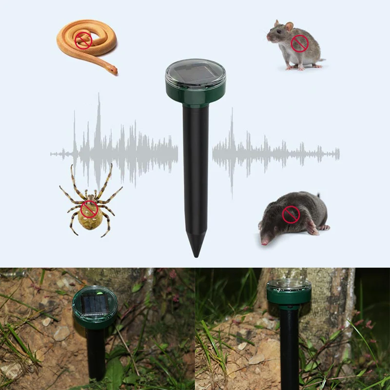 Solar Ultrasonic Mole Repellent Mole Chaser Spikes Solar Mole Repeller Groundhog Deterrent Gopher Chaser Vole Away Insertion New