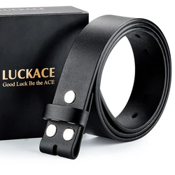 Premium Genuine Cowhide Leather Belt Strap with Snap Buttons - 130cm (Black)