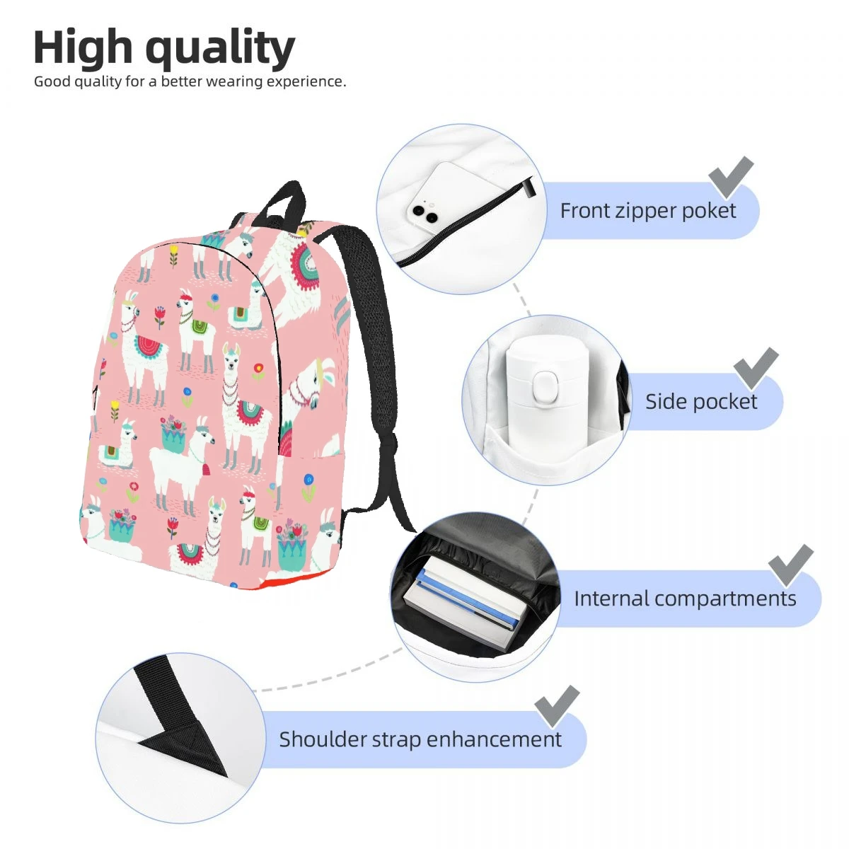 Cartoon Alpaca Backpack Casual Lightweight Laptop Backpack Men Women Travel Bag Outdoor Canvas Daypack