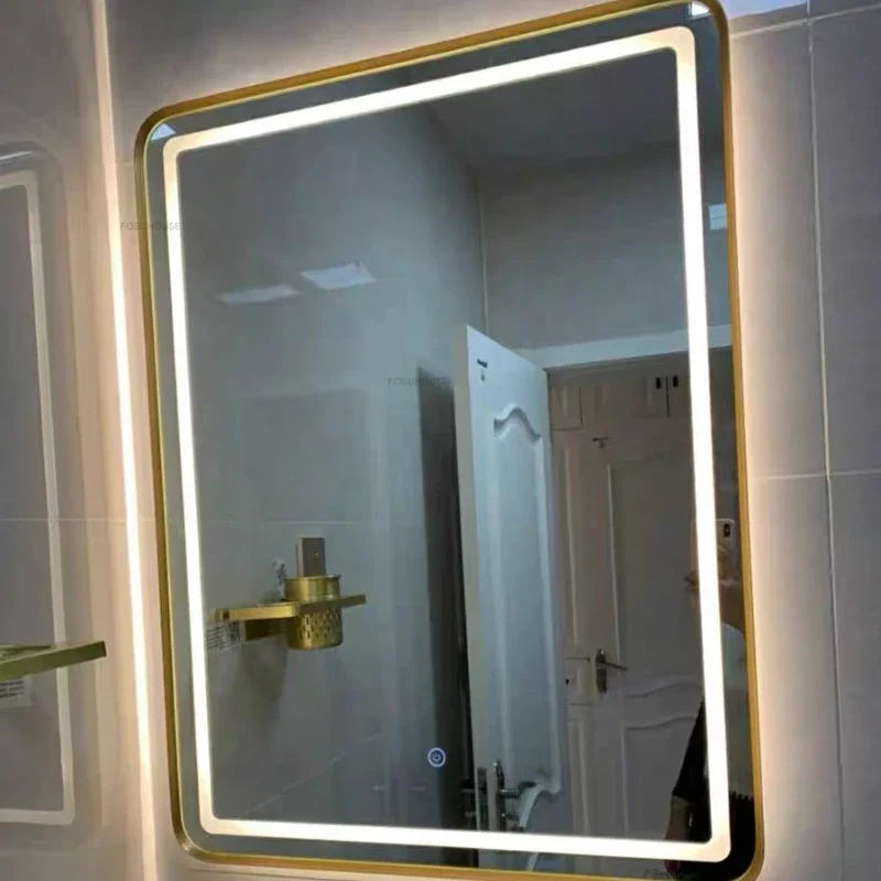 Description Picture 3 of itemNordic Wall Mounted Mirrors for Bathroom Light Luxury Smart Bathroom Mirrors Modern Aluminum Alloy Frame Wash Basin Bath Mirrors