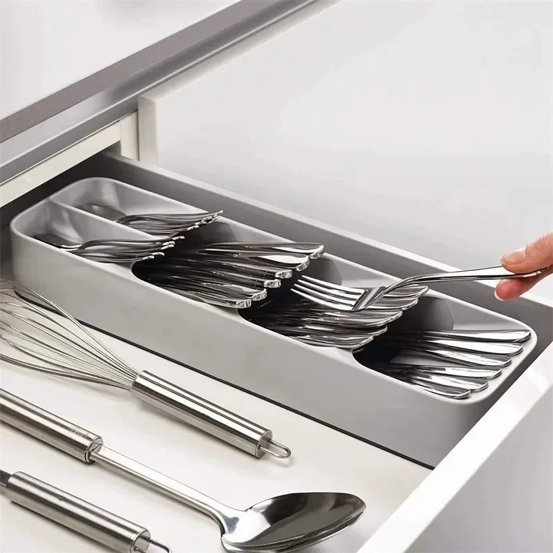 Multi-purpose Cutlery Storage Tray Cutlery Fork Spoon Compartmentalized Organizer Kitchen Drawer Categorized Storage Boxes