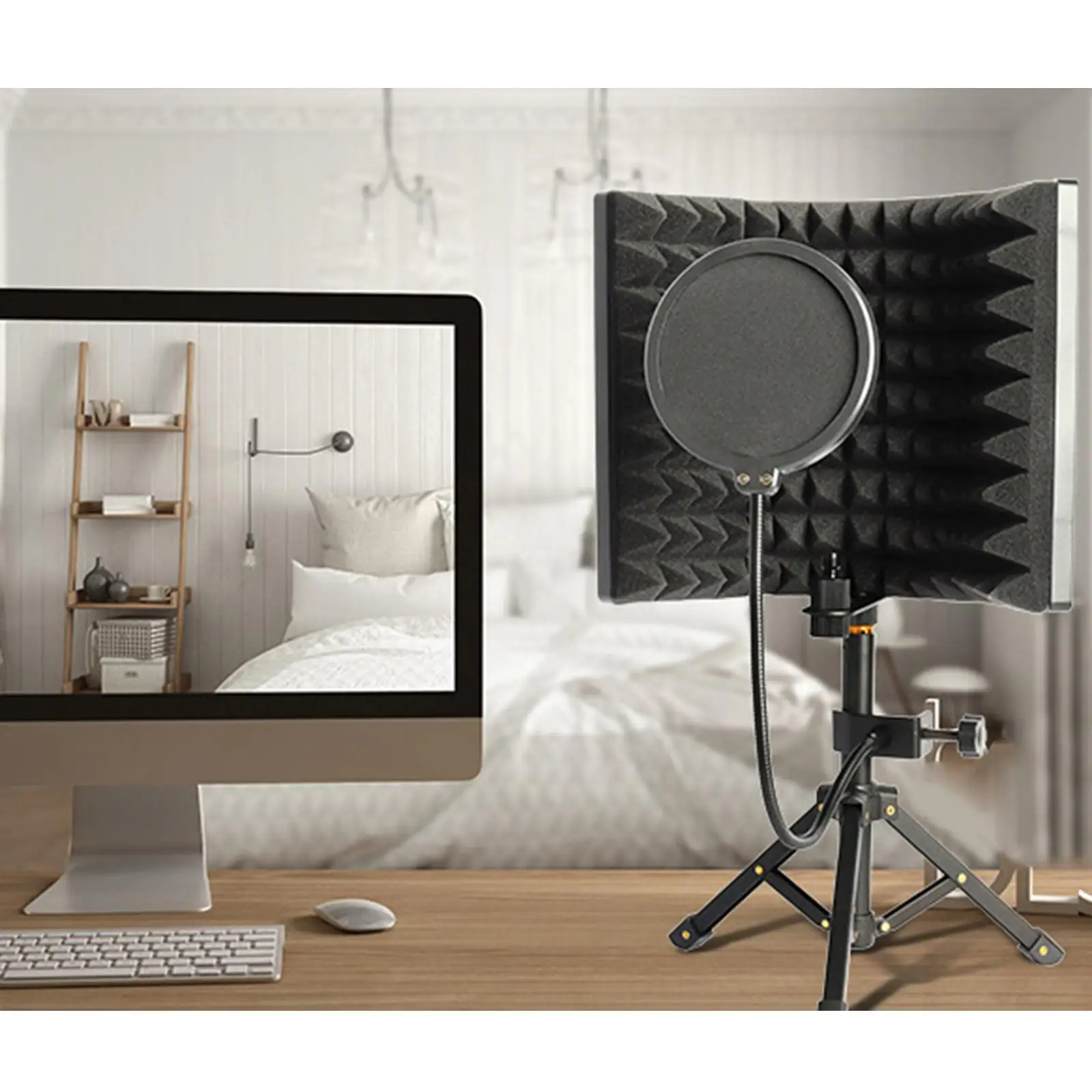 Microphone Isolation Screen with Tripod Stand for Studio Broadcasting Vocals