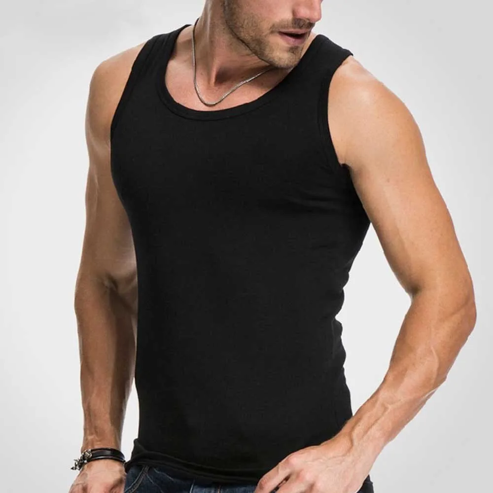 

Men's Cotton Tank Tops Undershirt Gym Workout Stringer Fitness T-Shirt Undershirt Solid Color Comfy Soft Slim Bottom Tops