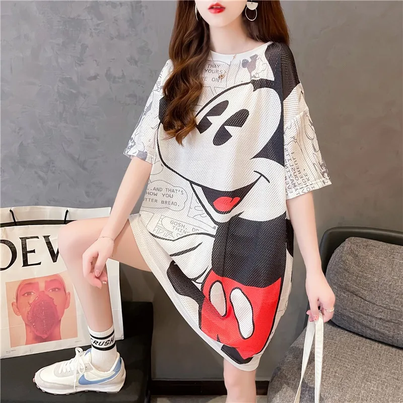 Cartoon Sense Niche Short-Sleeved T-shirt Summer Korean Style Loose-Fitting Clothing Mid-Length Cute Top Clothes