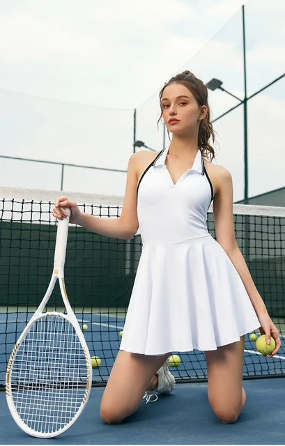 Women Sport Polo Halter Tennis Dresses with Removable Bra Built-in Safety  Shorts Yoga Workout Athletic Golf Dress - AliExpress