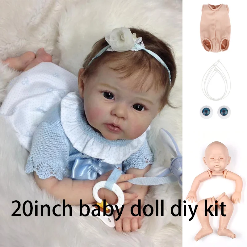 Reborn Kit 20 Inch Realistic Newborn Bebe Raven Unpainted Unfinished Cloth Body Silicone Vinyl Blank DIY Kit