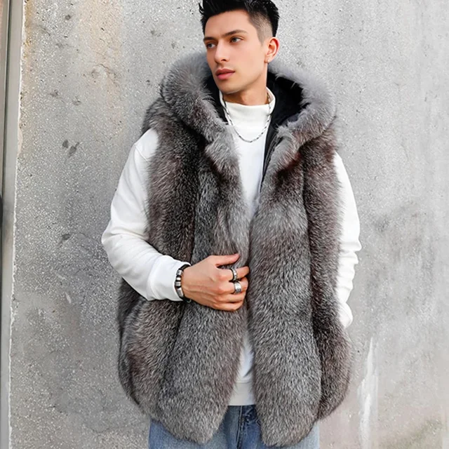 Men's Fur Coat Fluffy Faux Fur Vests For Men Sleeveless Open Front