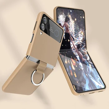 Clearance Sale Genuine Cowhide Leather Phone Case for Samsung Galaxy Z Flip 3 Flip3 Ring Lanyard Shockproof Separate Back Cover 1