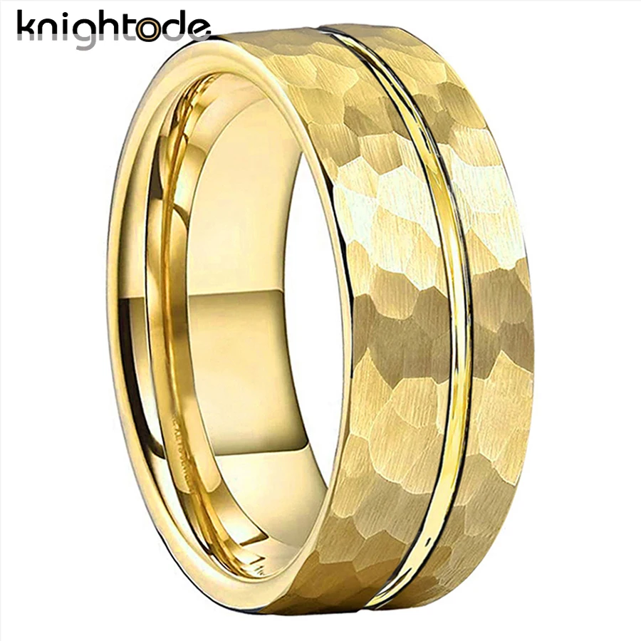 8mm 4 Colors Hammered Tungsten Carbide Rings for Men Women Fashion Jewelry Wedding Band Flat Offset Groove Comfort Fit
