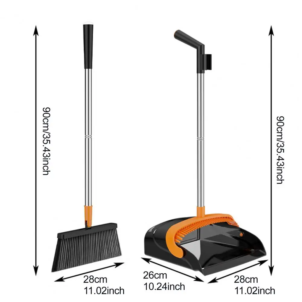 2Pcs/Set Long Handled Dustpan Brush Set With Built-In Comb Teeth 180 Degree Swivel Ergonomic Design Broom Foldable Dustpan Set
