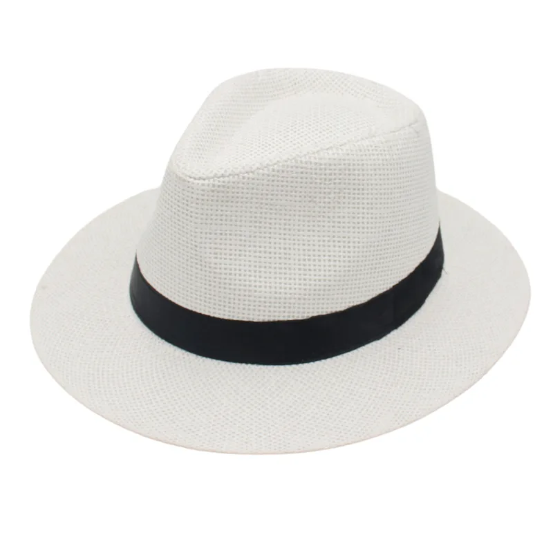 57-62cm Unisex Women Men Straw Caps Summer Casual Panama Jazz Hat Lady Beach Sun Hats Outdoor UV-protection Wide Brim Fedora Cap 2