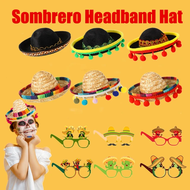 6pcs Mini Mexican Hat Sombrero Top Party Hat Cinco De Mayo Fiesta Carnival  Straw Headdress Performance