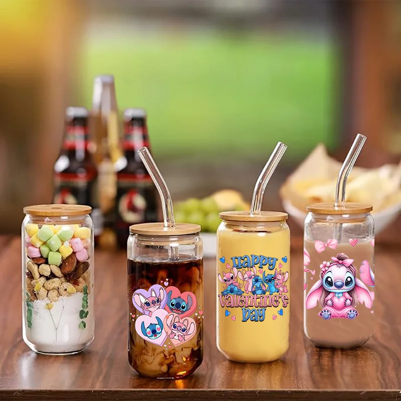 Valentine Cute Stitch Series Easy peel waterproof DIY Decals 3D transfers uvdtf stickers 16oz uv dtf tumbler cup wraps sticker