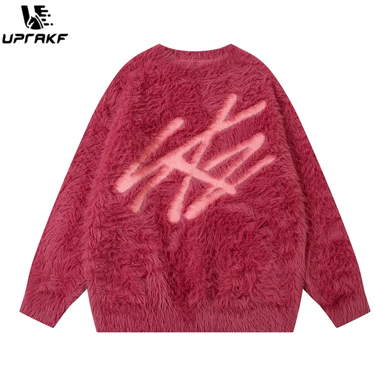 UPRAKF Oversize Sweater Loose Round Neck Winter Long Sleeves Warm Autumn Harajuku Casual Trendy Fashion