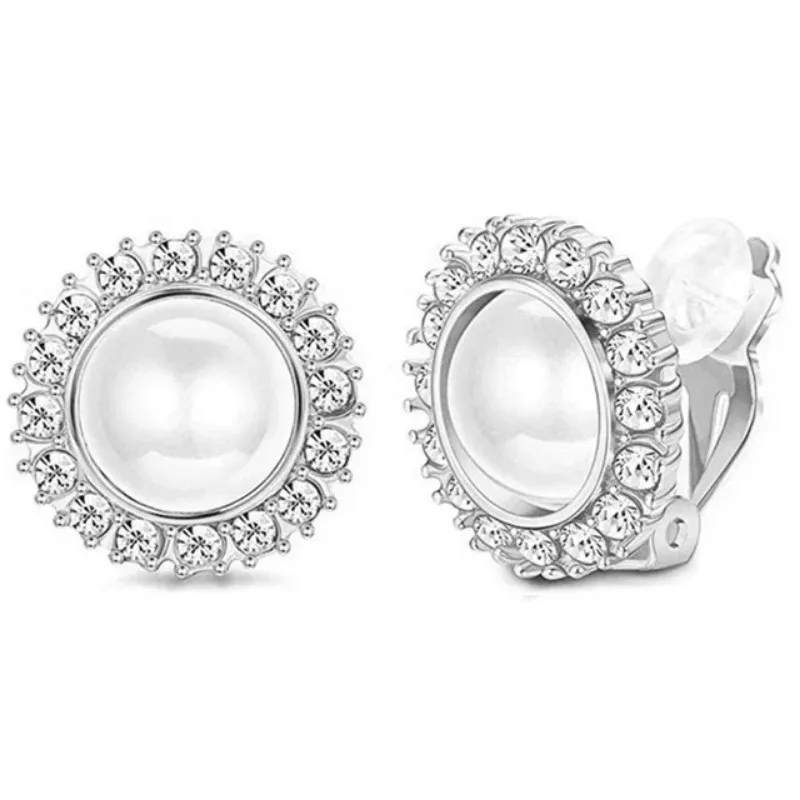 Ear Clip Earrings 1Pair Candy Color Colorful Geometry Zircon Pearl Earrings European Style Earclip Earnail Women Ear Clip Fake Piercing