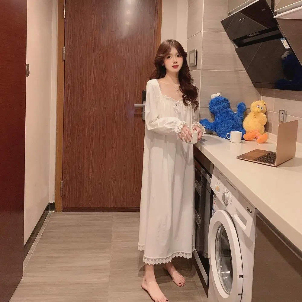 Women Korean Style Ruffles Pajamas Long Sleeve Solid Night Wears Women Loose Nightgown Sleep Ladies women nightgowns women nightdresses women pajamas sleeping dress