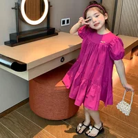 Robe d'été douce pour filles, tenue de princesse pour enfants, vêtements décontractés à manches courtes, couleur unie, vêtements amples pour enfants de 2 à 8 ans 4