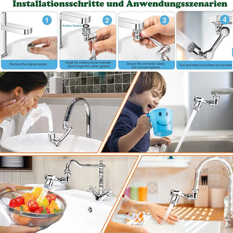 All Metal 1080° Universal Swivel Faucet Sprayer Head for Faucet Extender Aerator Bubbler Nozzle Kitchen Tap Washbasin Robot Arm 6