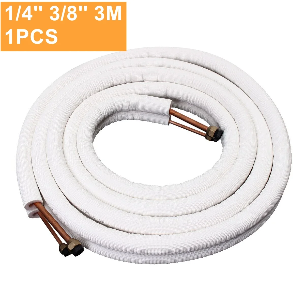 3 Meter Air Conditioner Copper Line Set - 1/4" & 3/8" Insulated Refrigerant Pipes For AC Installation