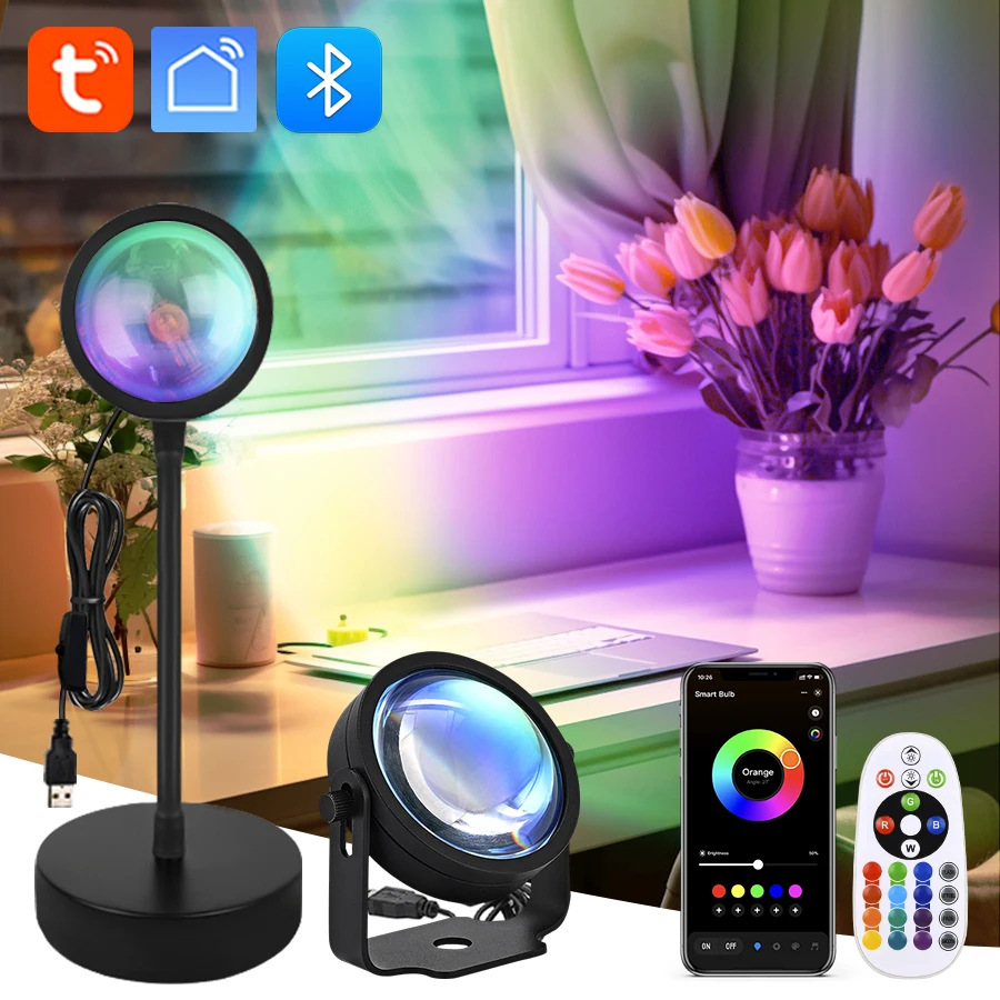 Lampe de coucher de soleil intelligente Tuya USB, projecteur de coucher de soleil, lumière RGB, application Smart Life, télécommande pour chambre, photographie, éclairage de décoration de fond - AliExpress