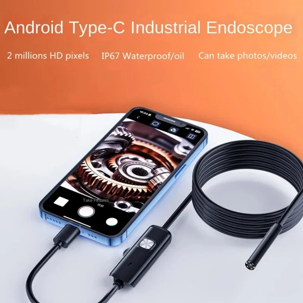 7.0mm Type-C Endoscope Camera IP67 Waterproof 6 LED Adjustable Inspection Borescope Cameras For Android Phone PC MacBook