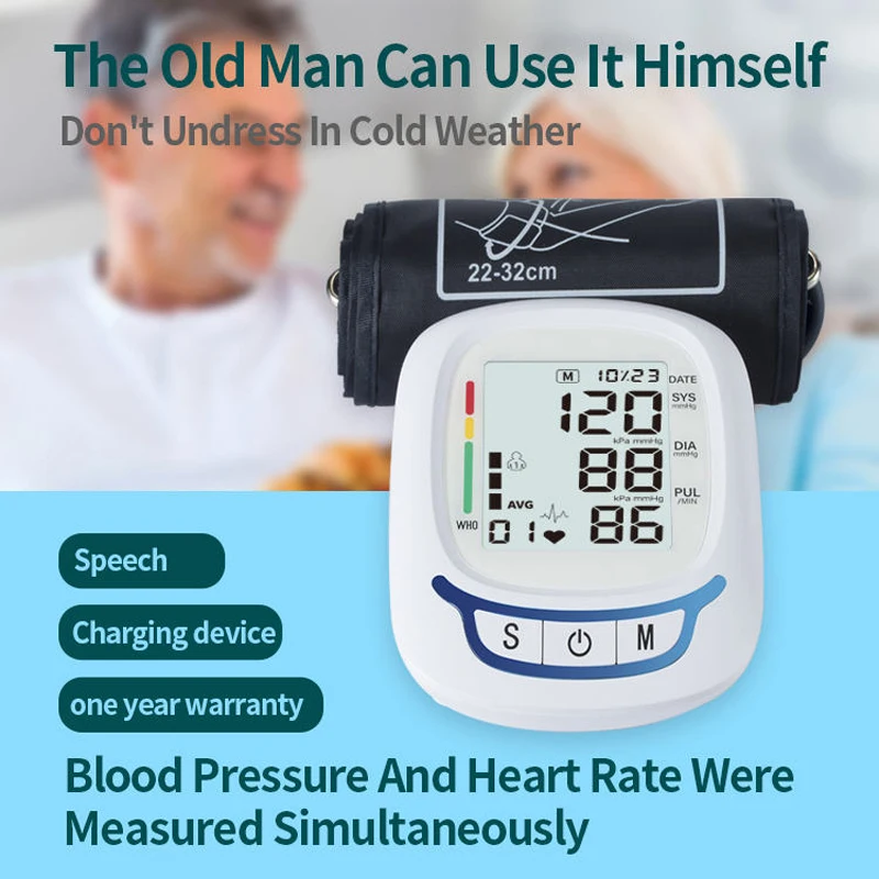 Upper Arm Cuff Monitor Electronic Sphygmomanometer Household Blood Pressure Monitors BP Measuring Instrument Tensiometer