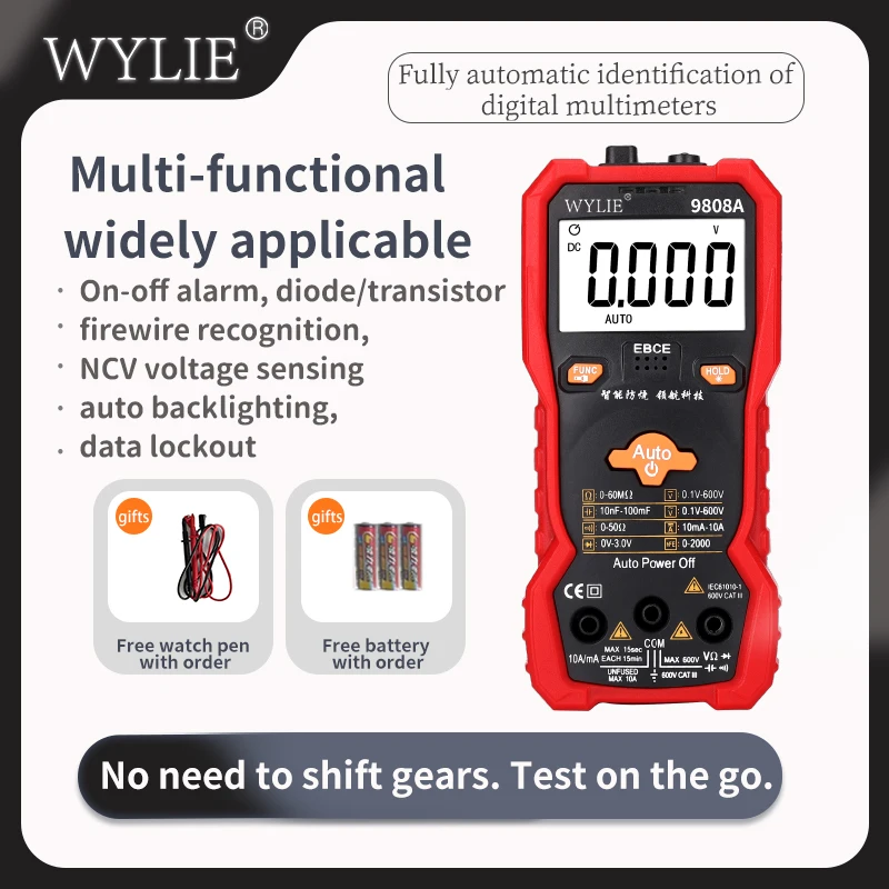 

WYLIE 9808A Intelligent Anti-Overload Digital Multimeter Data Hold,Auto Power Off,Flashlight Function For Electrical Maintenance