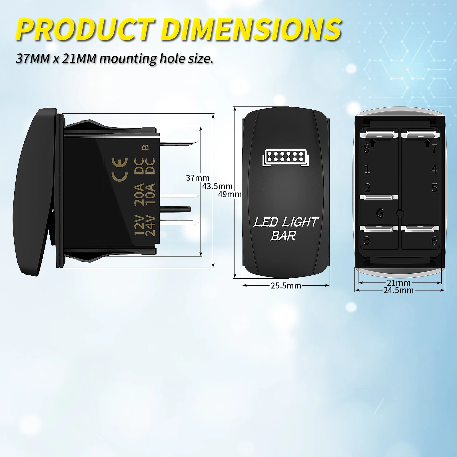 รูปสินค้า สวิตช์โยกไฟ LED กันน้ำ 12V สำหรับยานยนต์