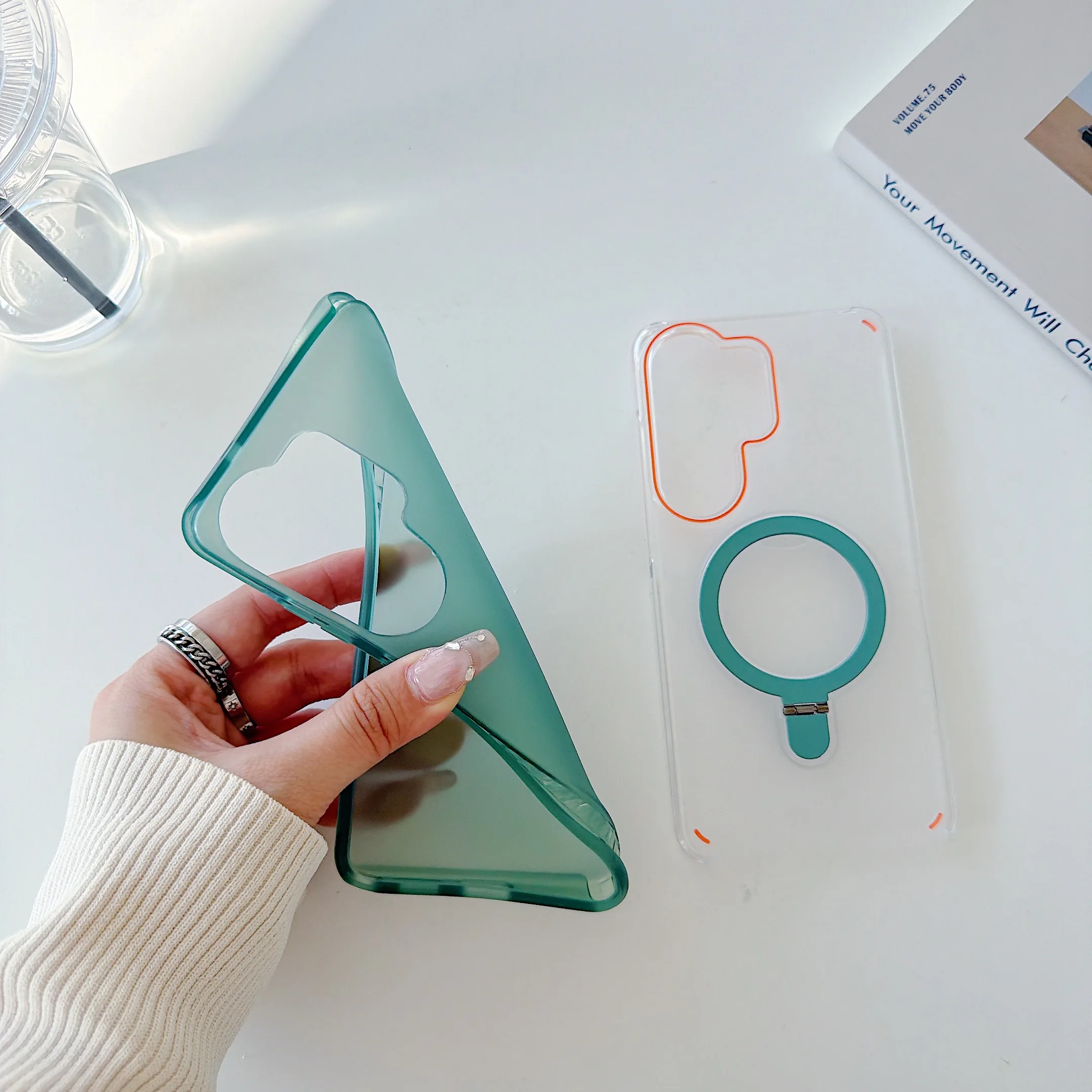 Magnetic Metal Ring Bracket Matte Case - Luxury 2-in-1 Shockproof Bumper Cover