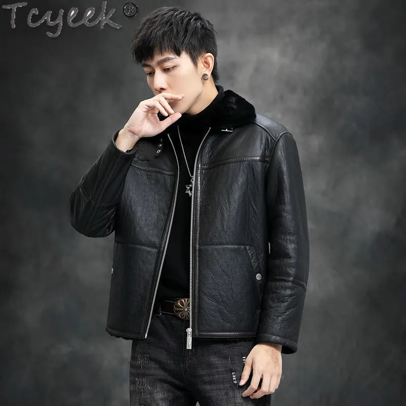 

Tcyeek Winter Natural Fur Coats Short Warm Real Fur Jacket Man Lapel High-end Genuine Sheepskin Coat for Men Clothes Chaquetas