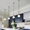 Glass pendant light gold bedroom light metal restaurant atmosphere pendant light complimentary light bulb 4