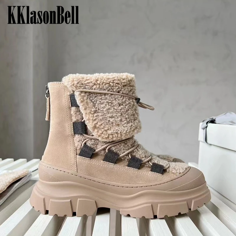 

11.27 KKlasonBell Height Increasing Snow Boots Fleece Genuine Leather Keep Warm Fashion Ankle Boots Women