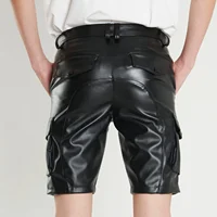 Summer thin young cross-border leather pants men's stretch white black leather pants men's fashion shorts five pants 4