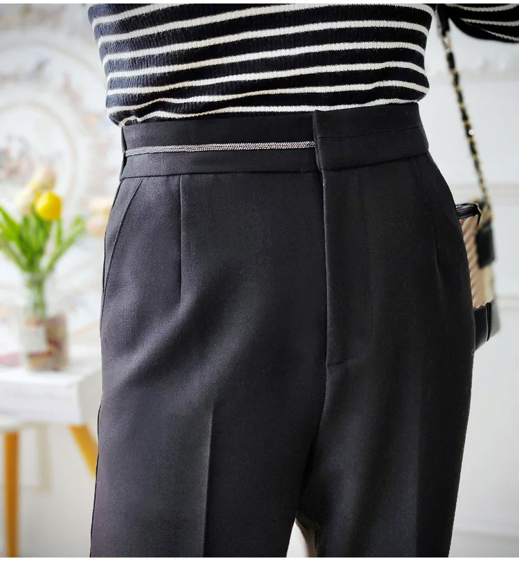 

Women's Elastic High Waist Ankle-Length Pants, Monochromatic, Thick Wool Blended Pants, Autumn and Winter Fashion, New Style