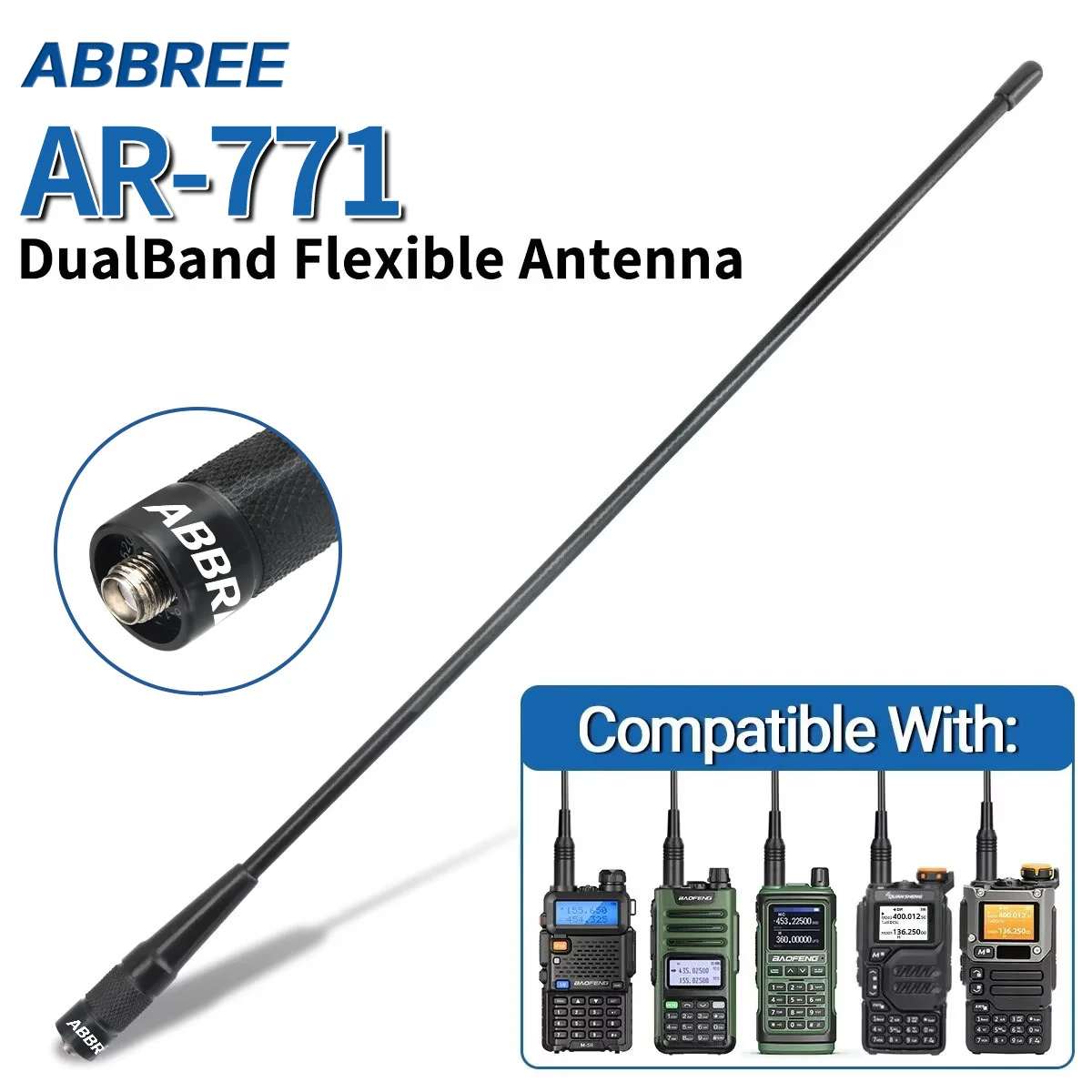 ABBREE AR-771 PRO SMA-antenne double bande femelle à Gain élevé pour Baofeng UV-5R BF-888S UV-32 Quansheng UV-K5 K6 talkie-walkie Radio