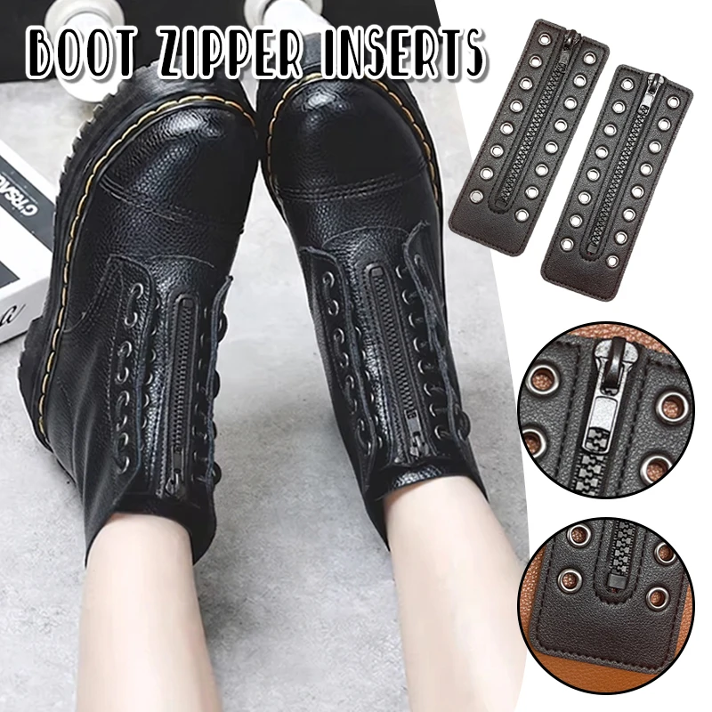 Damen-Leder-Schnürstiefel mit Reißverschluss-Einsätzen, 8 Metallösen, Reißverschluss-Schnürsenkel, Schwarz, Schnürsenkel ohne Binden für Erwachsene, 6,1 x 2,1 Zoll – Detail 3