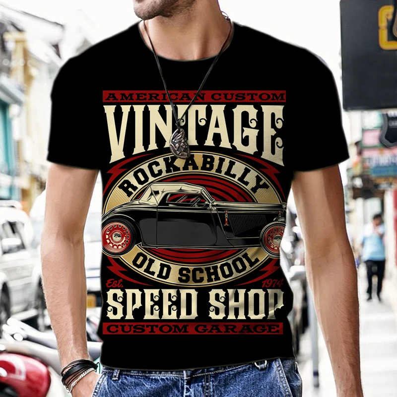 Summer Men's 3D Printing O-Neck Extra Large Short Sleeve T-shirt Vintage Car Fashion Casual Top Harajuku Funny