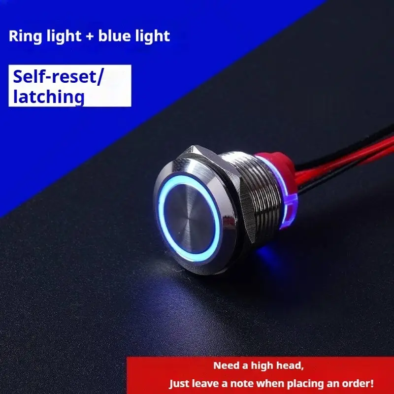 Push Button /Switch 16/19/22mm Short Silver Metal 6/12/24/220V Self-Locking Reset Latching with Light with Wire 15cm Car On/Off - Image 13