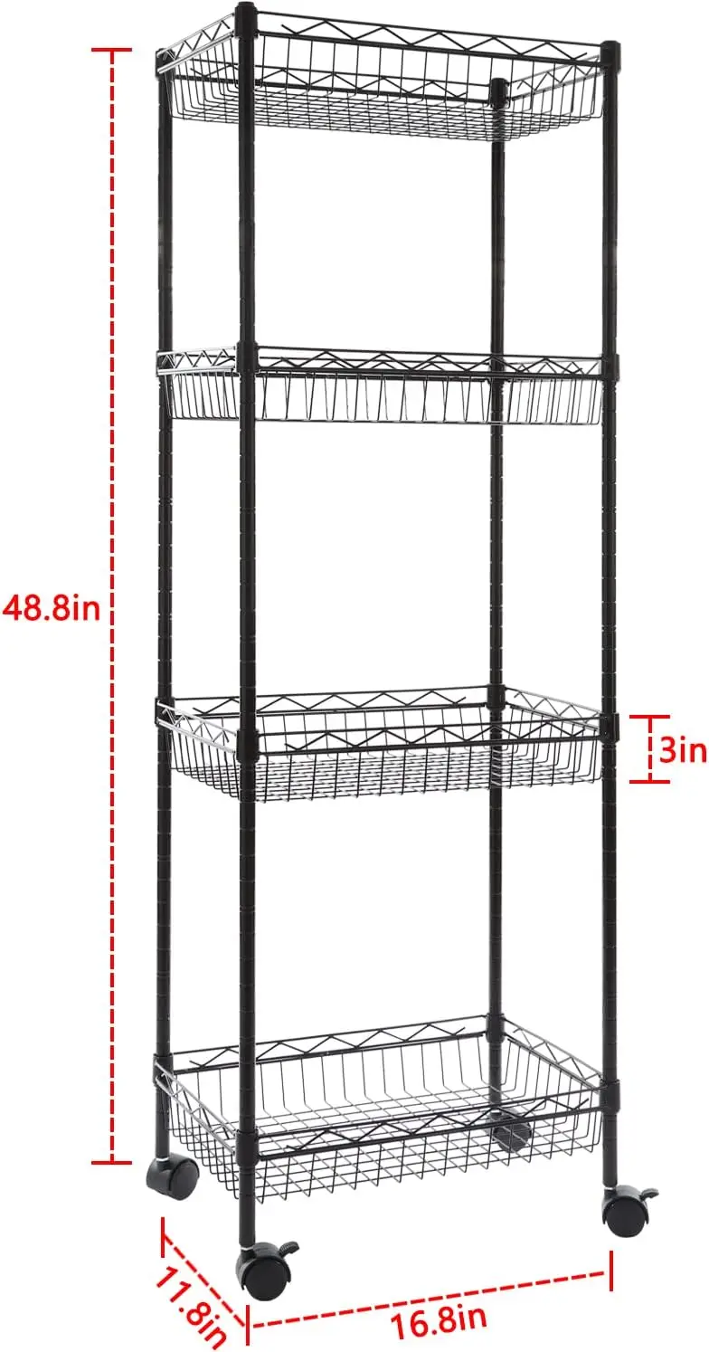 Regiller 4-Tier Metal Wire Storage Shelving Rack With Baskets, Adjustable Corner Shelf Organizer For Laundry Bathroom Kitchen 4