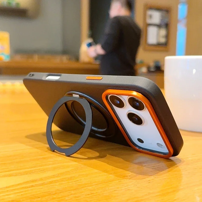 Magnetic Luxury PU Leather Case with Rotatable Ring Stand and Anti-Fall Protection