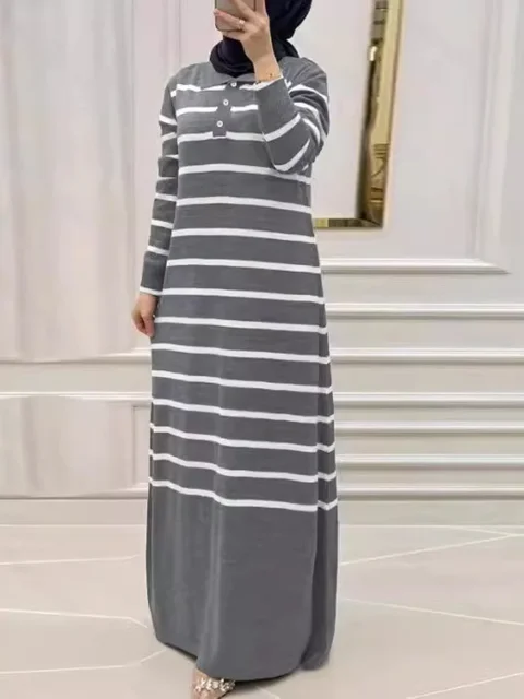 Eid femmes musulmanes Robe en tricot rayures Jalabiya caftan Islam robes longue Robe Ramadan maroc dubaï Abayas robes en tricot