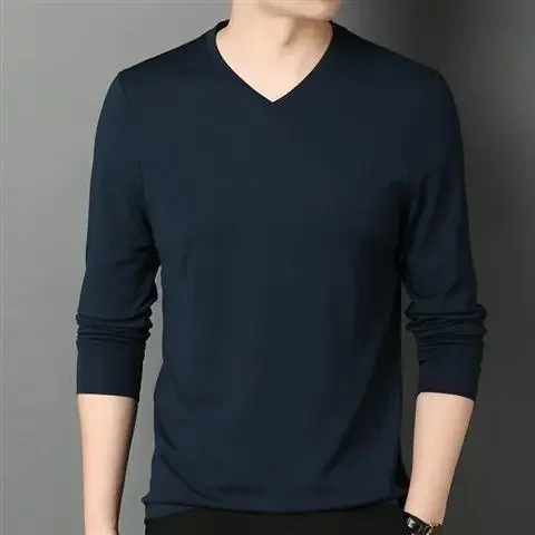 thumbnail image 1 of Ropa para hombre, camiseta verde lisa, camiseta para hombre, unicolor, talla grande, cuello en V, seda helada, gran tamaño, moda Harajuku, nueva y original, 1 of 5