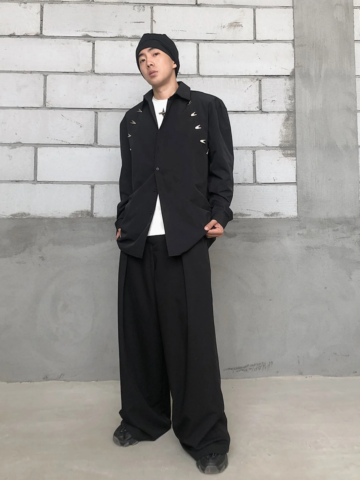 Non-iron Men's Wide Leg Pants Adjustable Waist Bule Drapey Chic High Waist Straight Cut Micro Flared Floor Length Trousers