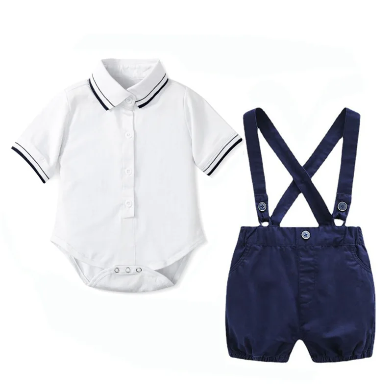 

Newborn Baby Boy Bow Formal Romper Clothes Suits Gentleman Party Suit Soft Cotton Jumpsuit + Suspender Pants Infant Toddler Set