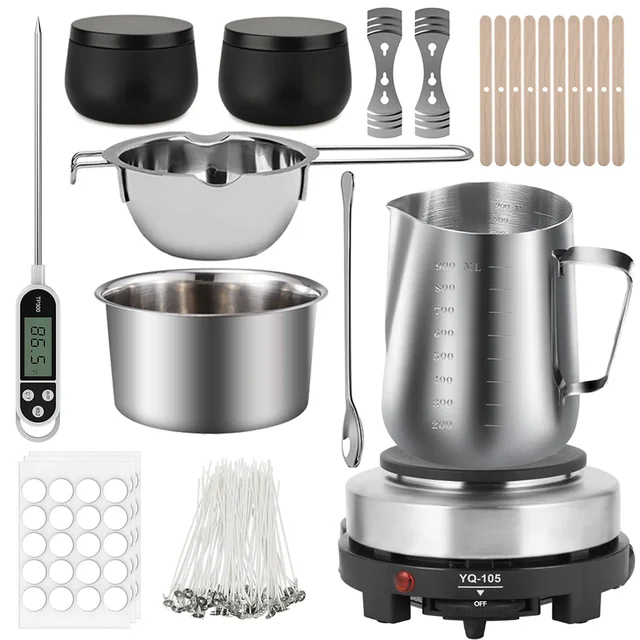 Kit di strumenti artigianali per candele fai da te con piastra di fusione della cera, accessori per la produzione di candele, kit per la produzione di candele in cera di soia