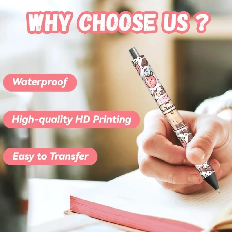 1Set UV DTF Pen Wraps Transfer Sticker Milk Tea-48pcs Waterproof Good HD Print UV DTF Pen Decals for Personalized DIY Pencil