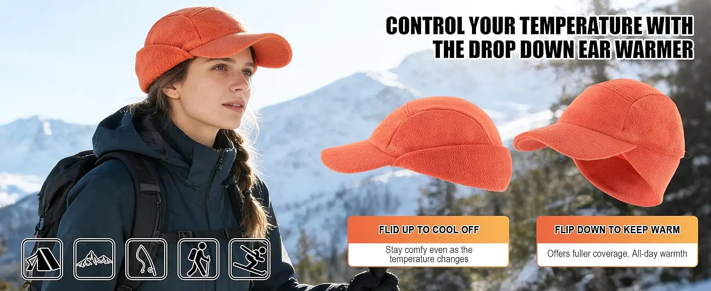 Connectyle Fleece Winter-Baseballmütze mit umklappbarem Ohrenwärmer, reflektierende Outdoor-Schädelmütze für Damen, Pferdeschwanz-Loch-Mütze – Detail 4