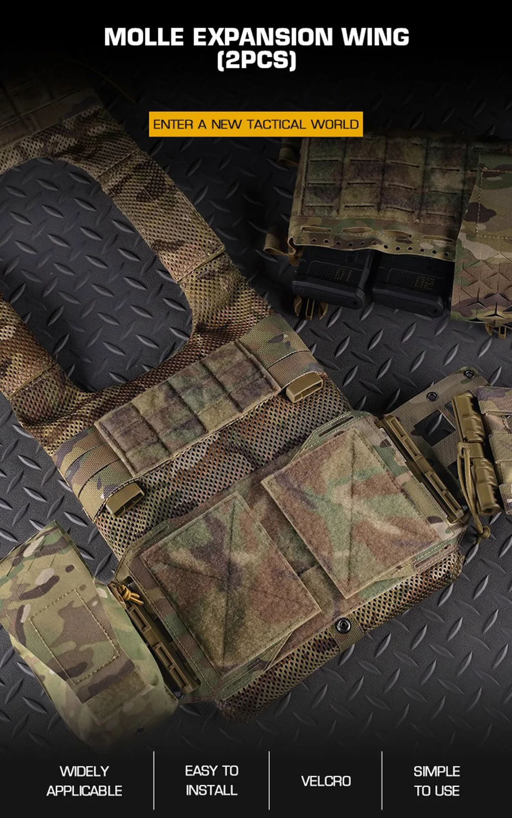 Description Picture 2 of item2PCS MOLLE Expansion Wing Tactical Vest Plate Carrier Expander Mounting Platform Knives Pouches Holder MK5 Chest Rig Accessories