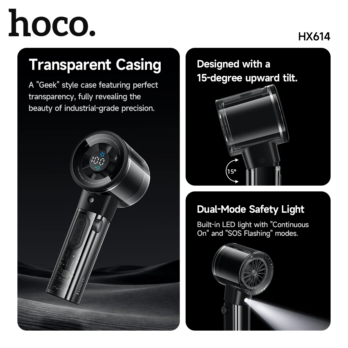 HOCO 휴대용 아이스 쿨링 핸드헬드 팬 투명 충전식 3000mAh LED 디지털 디스플레이 팬 물 분사 팬 야외 파티용
